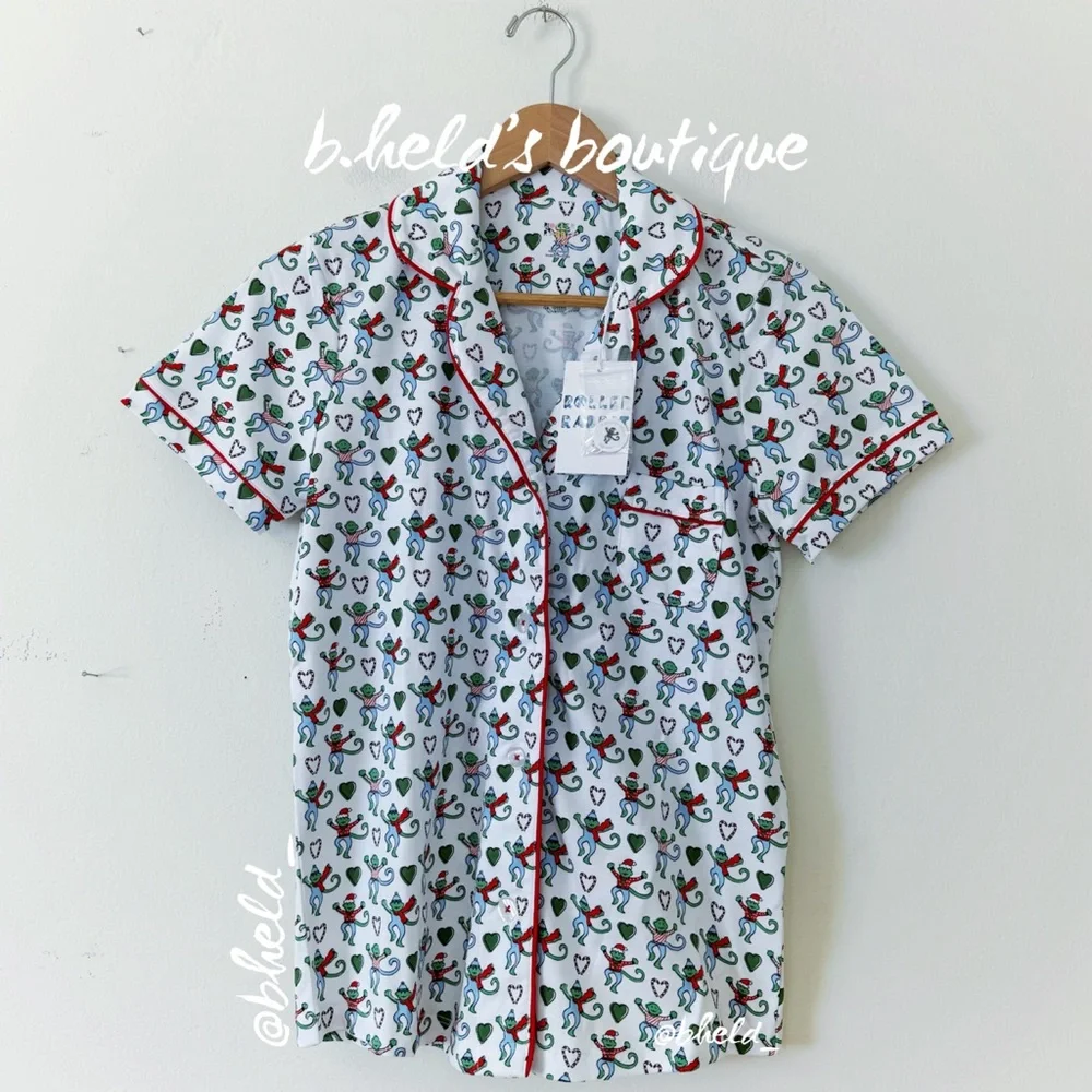 Roller Rabbit Merry Monkey Polo Pajamas in White XS & S Dreamland Day 1 New NWT - Picture 3 of 17